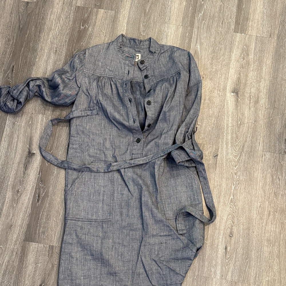Chambray look Button-Up Dress with Belt